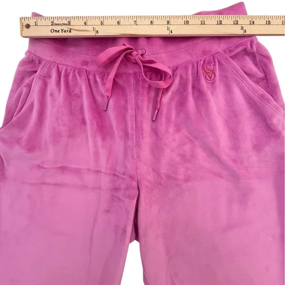 Victoria’s Secret On Pointe Pink Velour High Rise Drawstring Joggers Size Medium - Picture 12 of 14